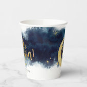 Over het Moon Gold Stars Blue Baby shower Papieren Bekers (Links)