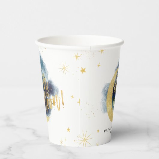 Over het Moon Gold Stars Blue Baby shower Papieren Bekers (Rechts)