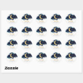 Over het Moon Gold Stars Blue Baby shower Ronde Sticker (Vel)