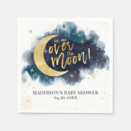 Over het Moon Gold Stars Blue Baby shower Servet