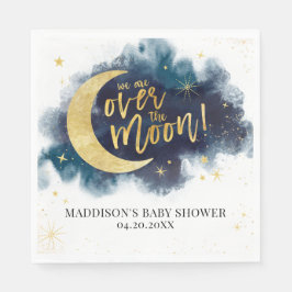 Over het Moon Gold Stars Blue Baby shower Servet