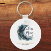 Over het Moon Gold Stars Blue Baby shower Sleutelhanger (Voorkant)