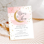 Over het Moon Gold Stars Roze Baby shower Kaart<br><div class="desc">Deze mooie uitnodiging bevat een eenvoudig ontwerp van de maan en sterren en een scriptkop. Pas de tekst op het formulier sjabloon aan. Selecteer de optie om verder aan te passen om de doopvontstijl,  de kleur en de grootte te veranderen.</div>