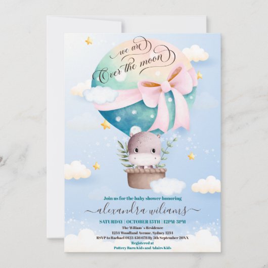 Over het Moon Hippo Baby shower Kaart (Voorkant)