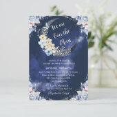 Over het Moon Navy Botanical baby shower Kaart (Staand voorkant)