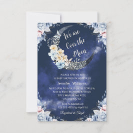 Over het Moon Navy Botanical baby shower Kaart