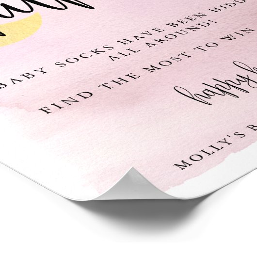 Over het Moon Pink Baby shower Baby Sock Hunt Game Poster (Hoek)