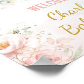 Over het Moon Pink Gold Floral Baby shower Welkom Poster (Hoek)