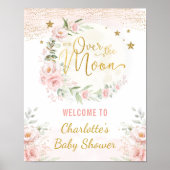 Over het Moon Pink Gold Floral Baby shower Welkom Poster (Voorkant)