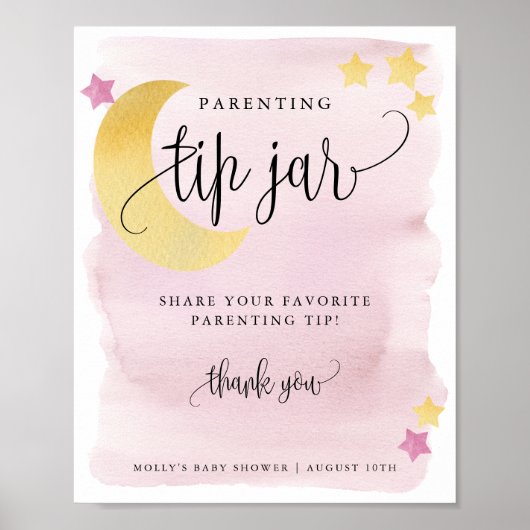 Over het Moon Pink Ouderschap Tip Jar-beeldscherm Poster (Voorkant)