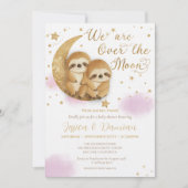 Over het Moon Sloth Girl Twins Roze Baby shower Kaart (Voorkant)