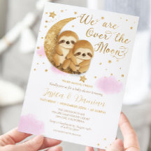 Over het Moon Sloth Girl Twins Roze Baby shower