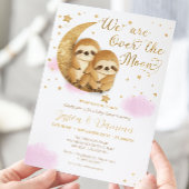 Over het Moon Sloth Girl Twins Roze Baby shower Kaart