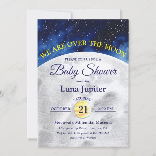 Over het Moon Space Baby shower Kaart (Voorkant)