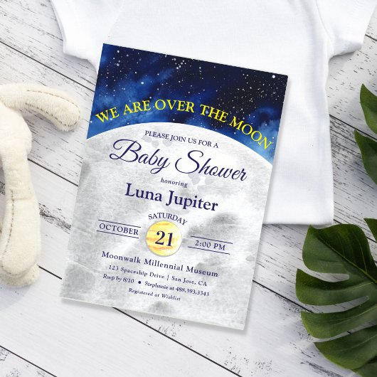 Over het Moon Space Baby shower Kaart