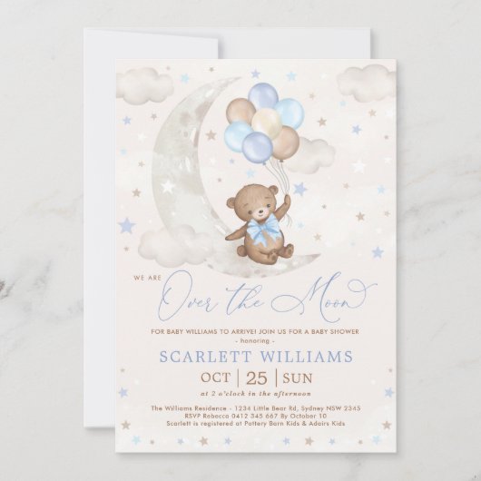 Over het Moon Teddy Bear-Baby shower Kaart (Voorkant)