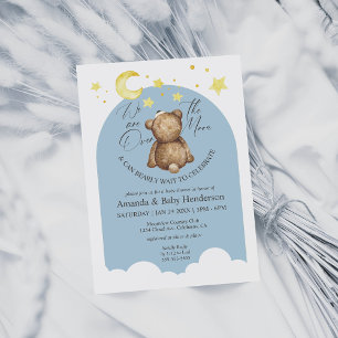Over het Moon Teddy Bear Dusty Blue Baby shower Kaart