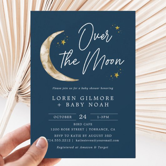 Over het Moon Theme Indigo Baby shower Kaart