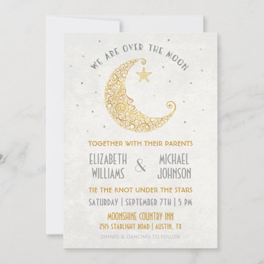 Over het Moon Wedding Invitation Gold Kaart (Voorkant)