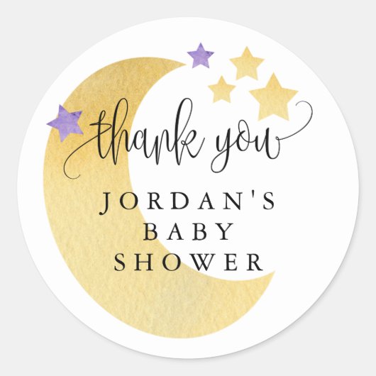 Over het Paarse Baby shower Moon Ronde Sticker (Voorkant)