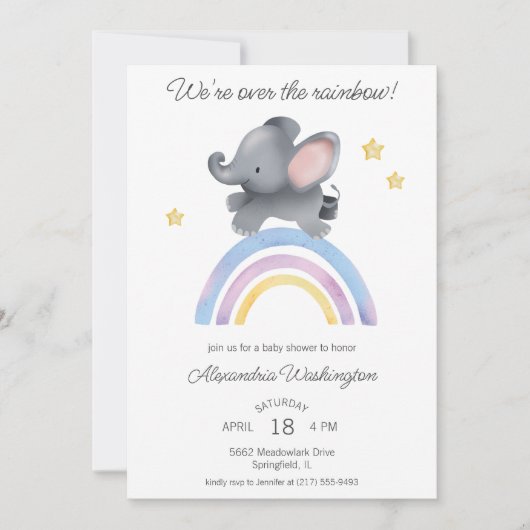 Over het Rainbow Elephant Baby shower Kaart (Voorkant)