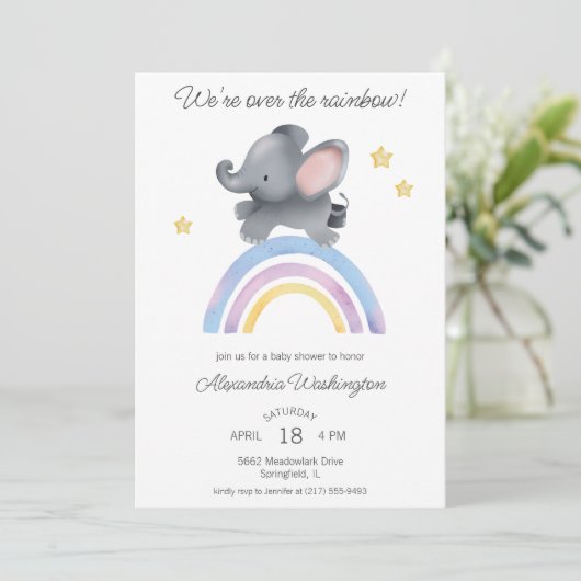 Over het Rainbow Elephant Baby shower Kaart (Staand voorkant)
