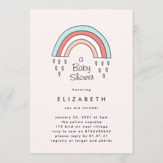 Over het regenboogmeisje Blush Pink Baby shower Kaart (Voorkant)