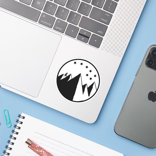 Over Hill Over Dale - B&W Sticker (Laptop met iPhone)