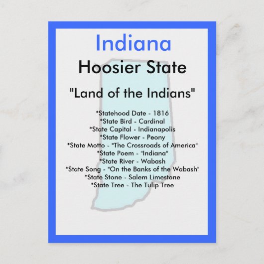 Over Indiana Briefkaart (Voorkant)