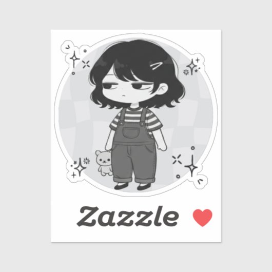 Over It Round Aesthetic Chibi Girl Illustration Sticker (Vel)
