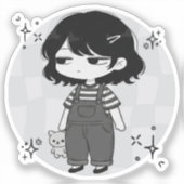Over It Round Aesthetic Chibi Girl Illustration Sticker (Voorkant)