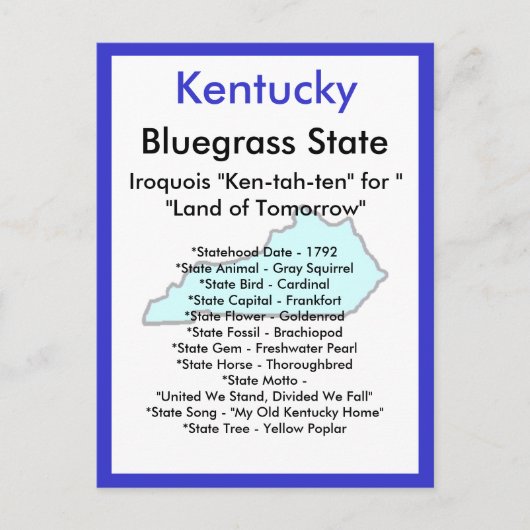 Over Kentucky Briefkaart (Voorkant)