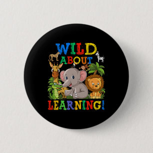 Over leren Safari Dieren Oerwoud Terug naar school Ronde Button 5,7 Cm