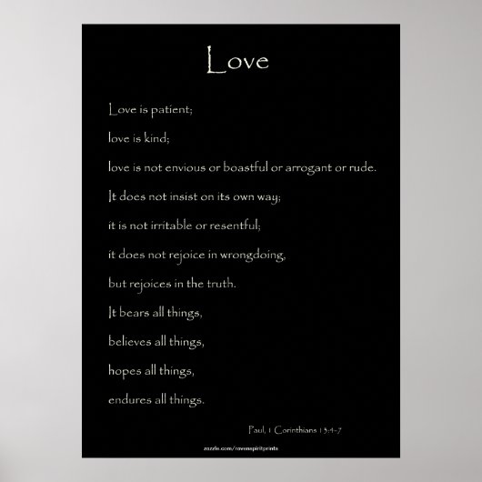 Over Love Paul, 1 Corinthians 13:4-7 Bijbelcitaat Poster (Voorkant)