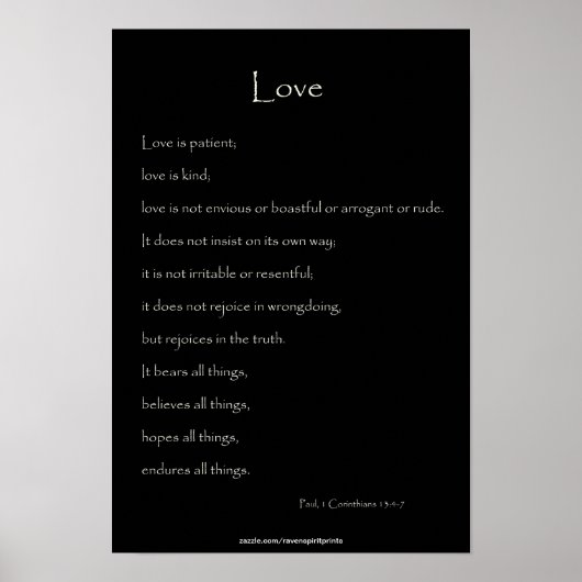 Over Love Paul, 1 Corinthians 13:4-7 Bijbelcitaat Poster (Voorkant)