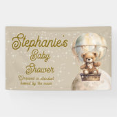 Over maan teddybeer geslacht neutrale babyshower spandoek (Horizontaal)