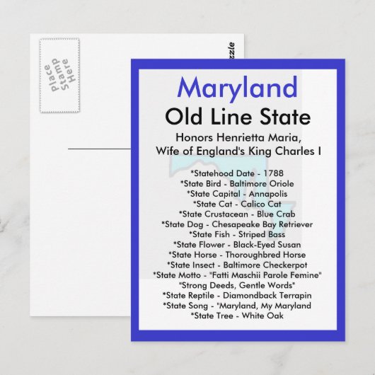 Over Maryland Briefkaart (Voorkant / Achterkant)