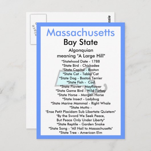 Over Massachusetts Briefkaart (Voorkant / Achterkant)