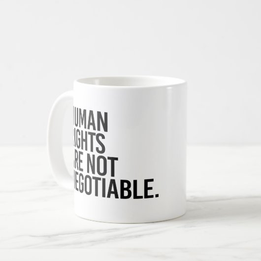 Over mensenrechten wordt niet onderhandeld koffiemok (Voorkant links)