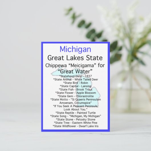 Over Michigan Briefkaart (Staand voorkant)