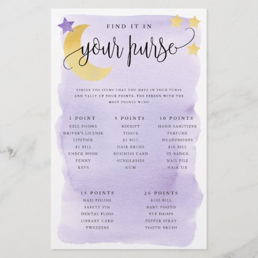 Over Moon Purse Scavenger Game Papier Kaarten-Paar Flyer (Voorkant)
