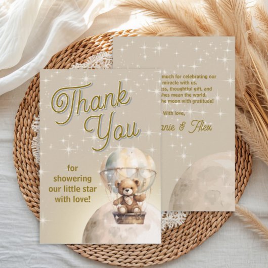 Over Moon Teddybeer Genderneutraal Baby shower Bedankkaart