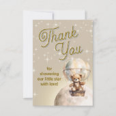 Over Moon Teddybeer Genderneutraal Baby shower Bedankkaart (Voorkant)