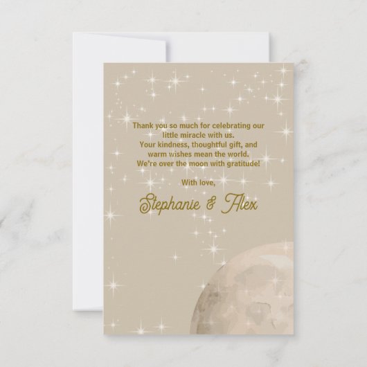 Over Moon Teddybeer Genderneutraal Baby shower Bedankkaart (Achterkant)