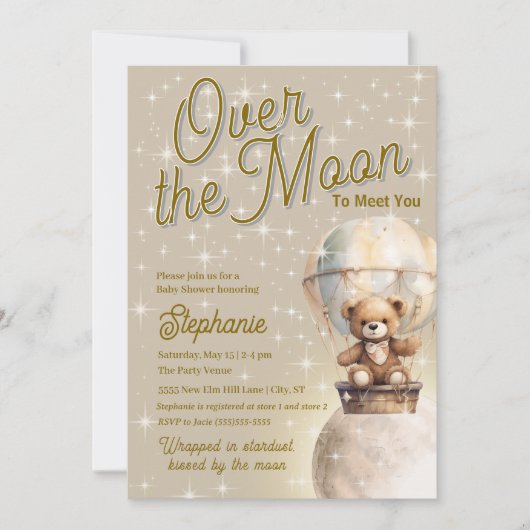 Over Moon Teddybeer Genderneutraal Baby shower Kaart (Voorkant)