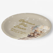 Over Moon Teddybeer Genderneutraal Baby shower Papieren Bordje (Gekanteld)