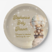 Over Moon Teddybeer Genderneutraal Baby shower Papieren Bordje (Voorkant)