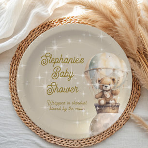 Over Moon Teddybeer Genderneutraal Baby shower Papieren Bordje