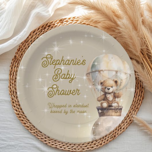 Over Moon Teddybeer Genderneutraal Baby shower Papieren Bordje