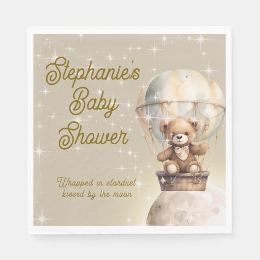 Over Moon Teddybeer Genderneutraal Baby shower Servet (Voorkant)